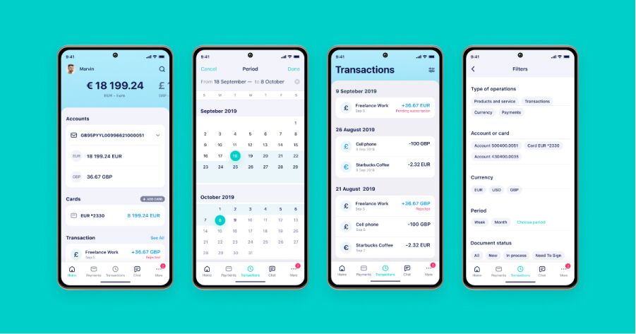 Advapay white-label Mobile banking application design, screenshots