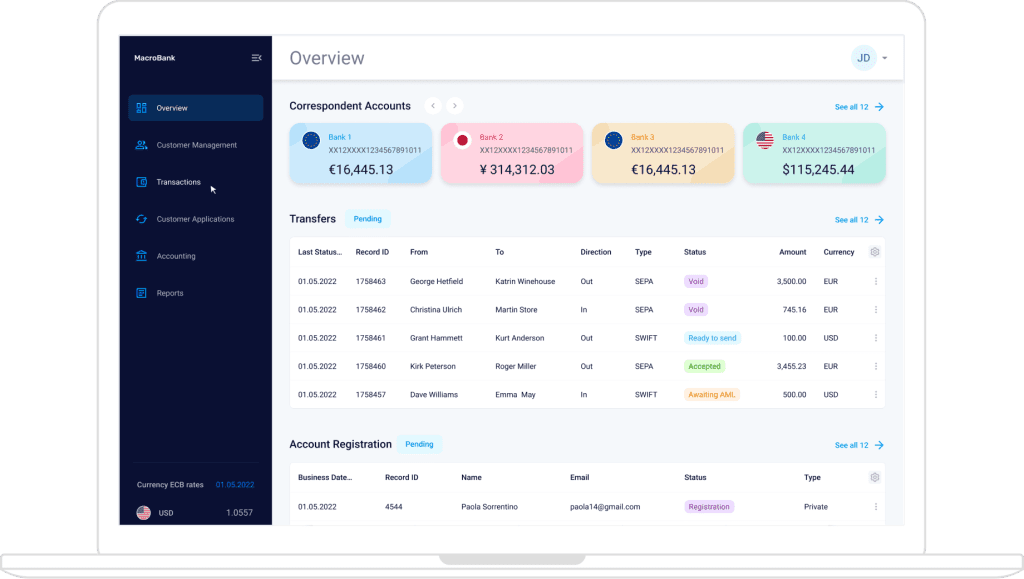 Core banking software Back-office application