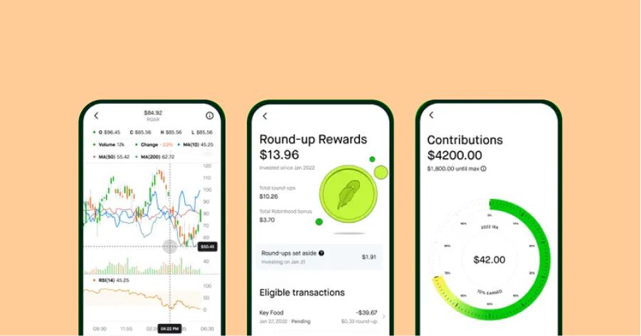 Robinhood investment application, design, screenshots