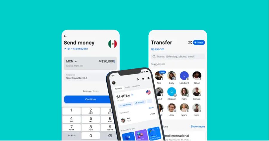 Revolut application screenshots design