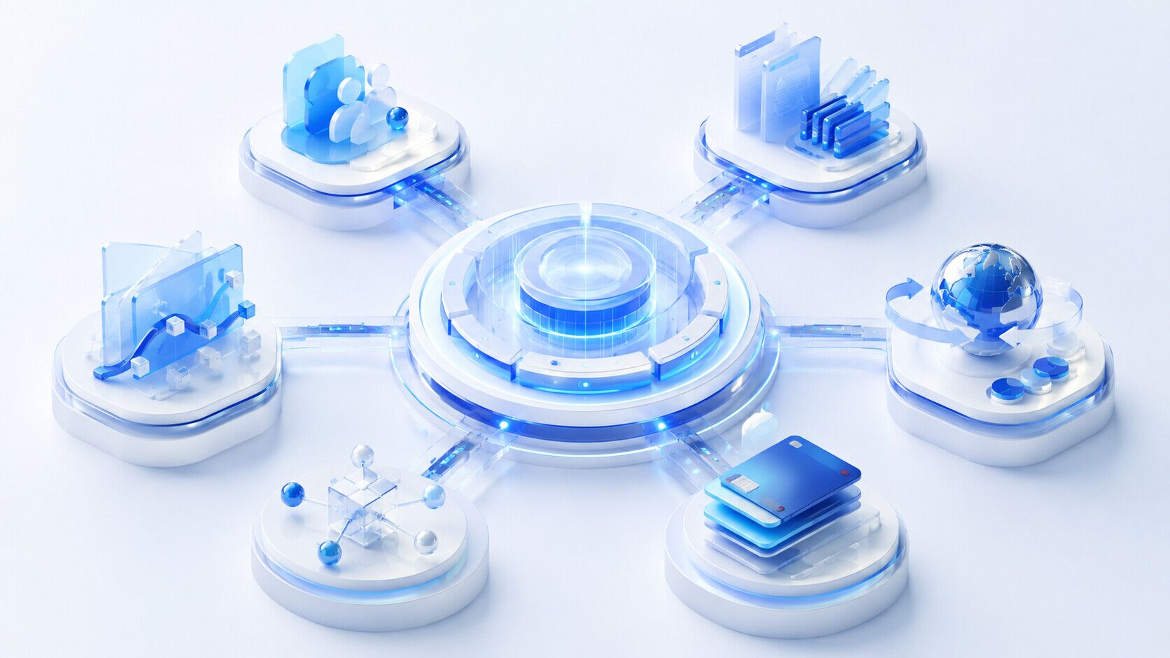 Modular core banking platform connecting customer, ledger, payments, cards, reporting and provider capabilities.
